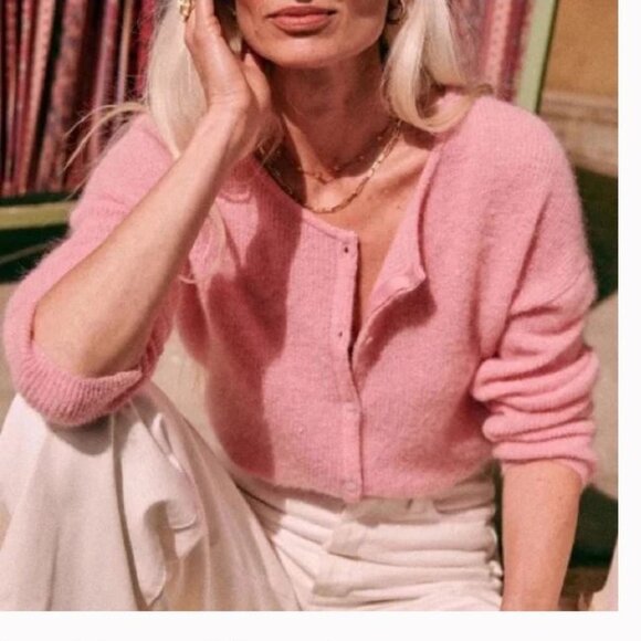 Sézane Gaspard Cardigan Pink Mohair Alpaca Button Sweater Sz XS - Picture 2 of 9